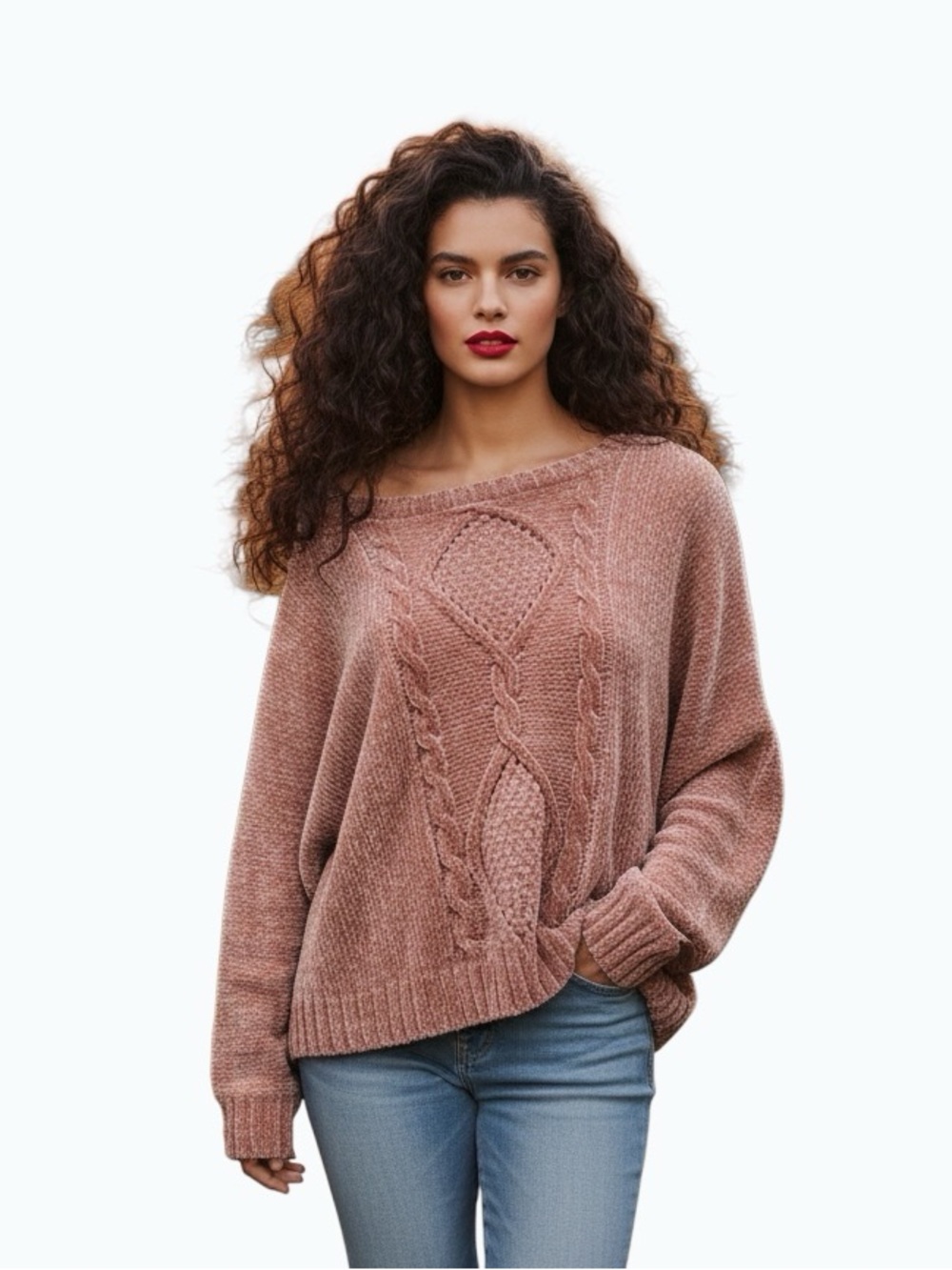 Yes Lola Oversized Slouchy Cable Knit Chenille Sweater -  Size M